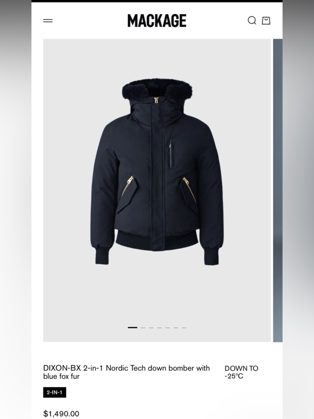 Mackage Black Fur-Trim Puffer Bomber Jacket M